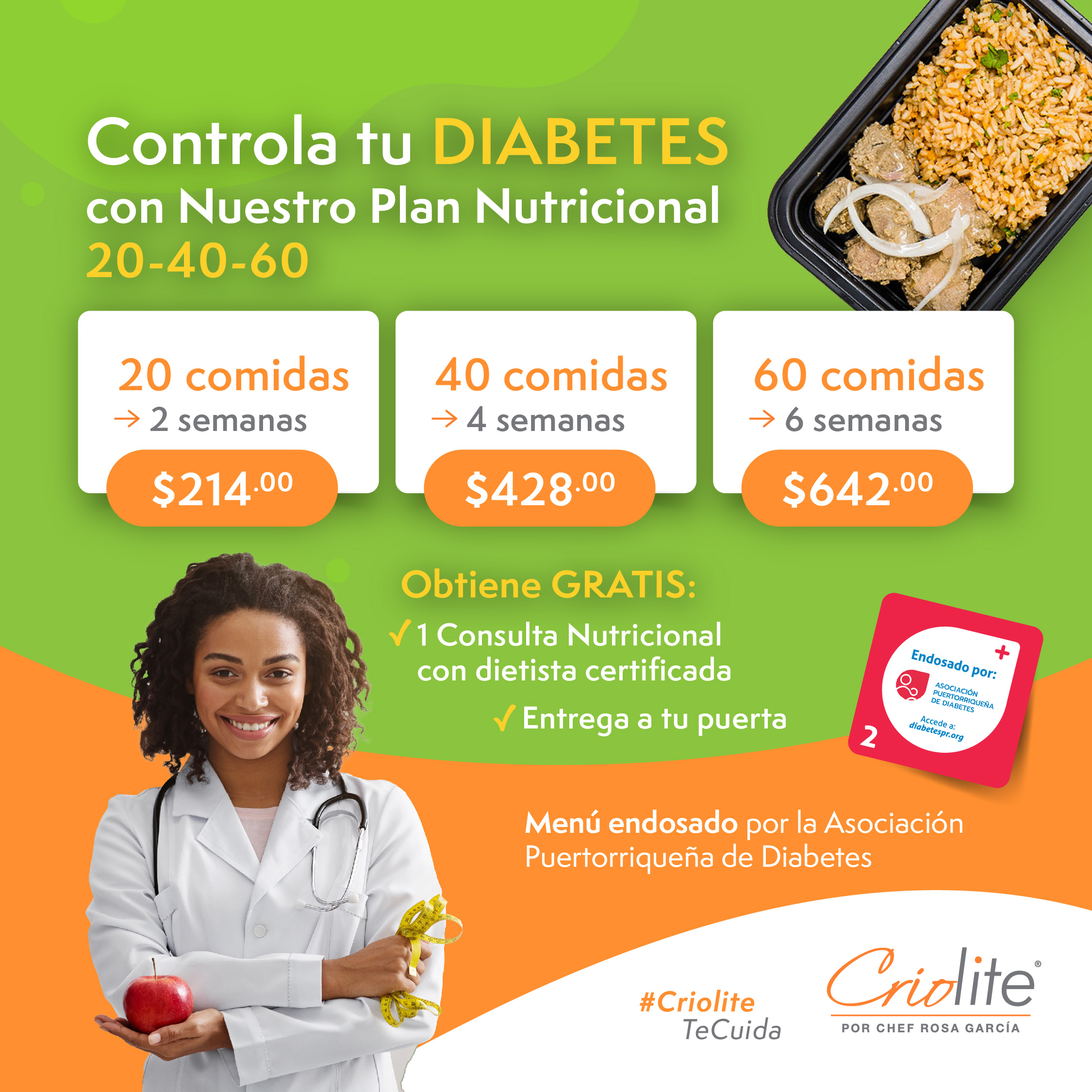 Plan Nutricional: Diabetes (20 comidas, 2 semanas)